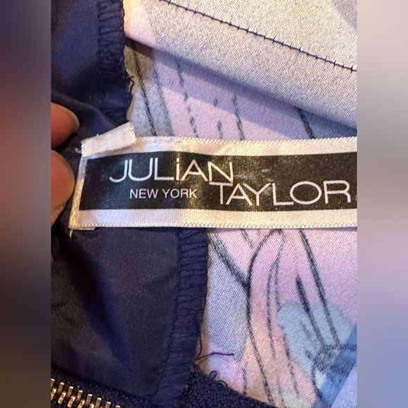 Julian Taylor Blue Floral Dress Cut Out Bow & Back Gold Zipper In Back SZ 12 - Picture 8 of 13